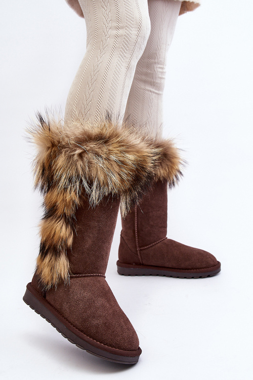 Women's Snow Boots With Fur Leather Suede Brown Balvin