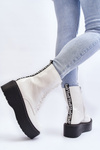 Women's White Patent Leather Boots with Chunky Sole Movana