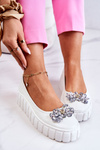 Leather Ballerinas On A Platform With A Ornament White Ladette 