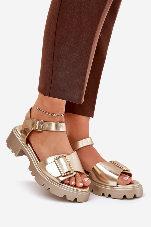 Eco Leather Women's Sandals With Buckle Golden Gofielle