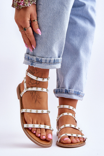 Women's Sandals With Decorative Studs White Dorothy