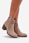 Perforated Ankle Boots On Block Heels Beige Nurissa