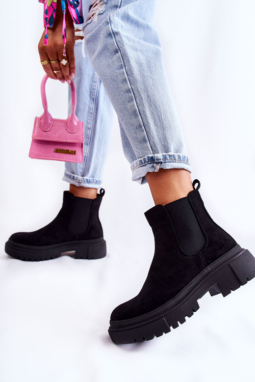 Suede Slip On Worker Boots Black Lorea