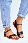 Leather Flat Sandals S.Barski Black-Gold