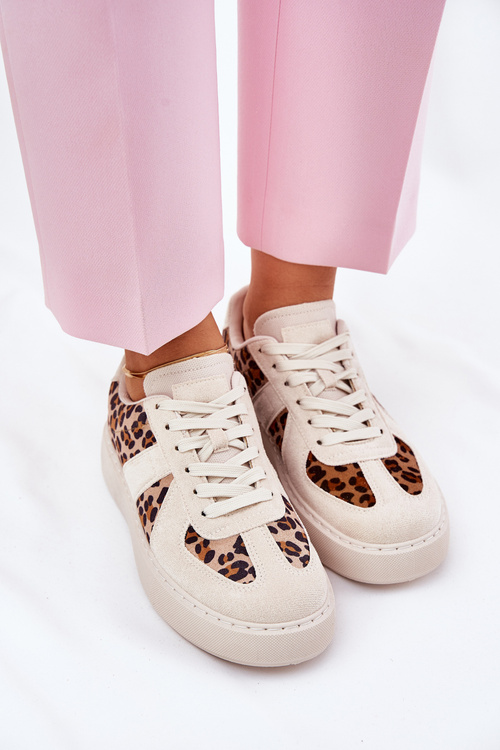 Women's Sneakers with Leopard Print on Platform Beige Nativira