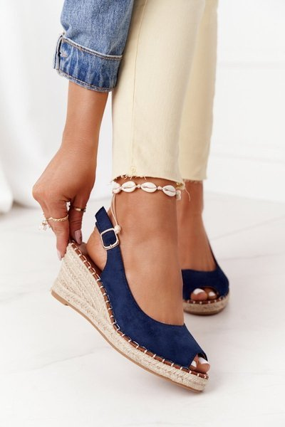 Braided Wedge Sandals Navy Blue Las Palomas