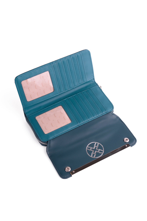 Duży Damski Skórzany Portfel Niebieski Elissie