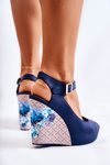 Damskie Granatowe Sandały Na Koturnie Nemesis
