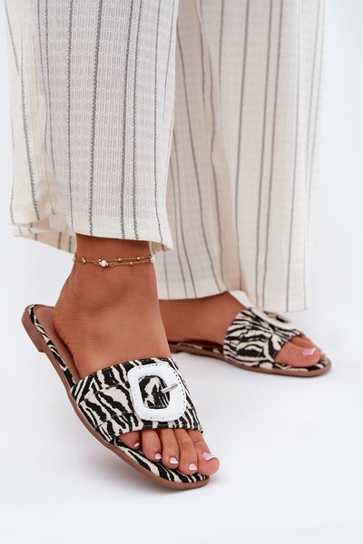 Flat Ladies Sandals With Decorative Buckle Zebra Clariola