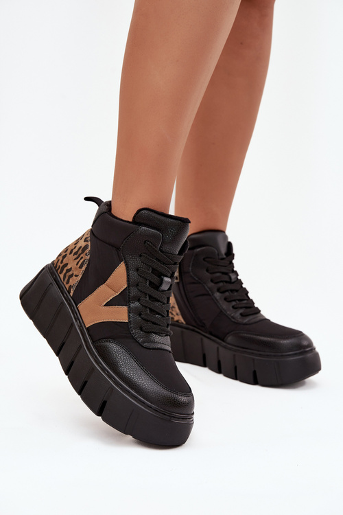 Leather Women's Platform Boots Lined Vinceza 66838 Black