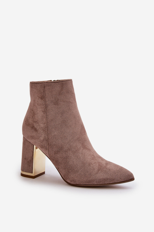 Women's Heeled Boots with Zipper Insulated Eco Suede Beige Mevair