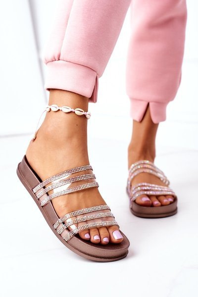 Rubber Slippers With Cubic Zirconia Rose Gold Miss You