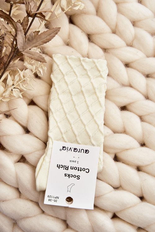 Women's Socks with Decorative Embossing Cream