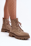 Leather Trapper Boots Women's Zipper Zazoo 949P Dark Beige
