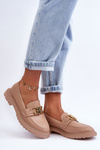 Women's Leather Moccasins with Flat Heel Beige Sincias