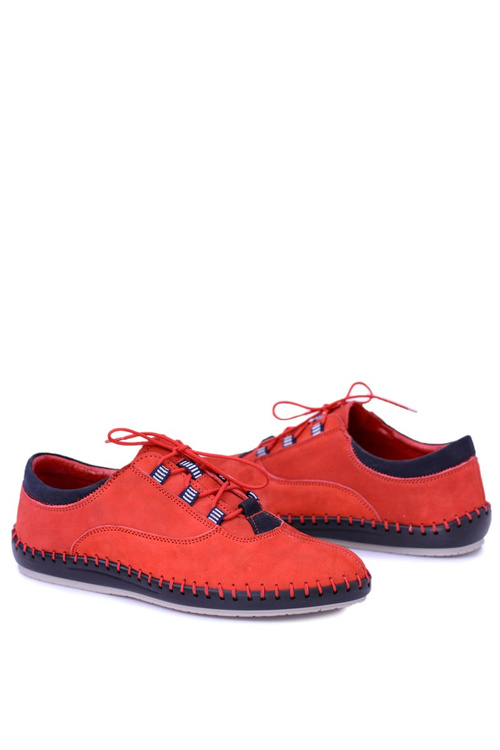 Men's Leather Casual Red Bill Half Shoes