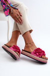 Women's Platform Sandals Decorated with Flowers Fuchsia Nodina