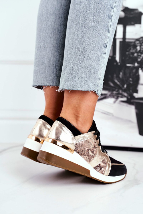 Gold Nicole 2465 Women's Leather Stiletto Sneakers