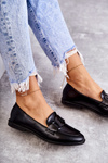 Women's Leather Loafers With Decoration Black Kerrie