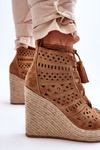 Suede Openwork Wedge Boots Camel Berthe