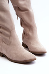 Zazoo 3407 Suede Knee-high Boots with Flat Heel Cappuccino