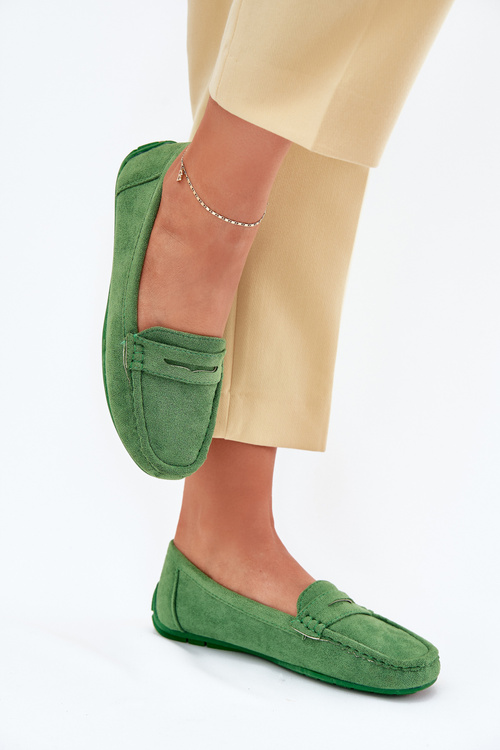 Women's Suede Moccasins Green Lenvie