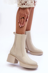 Massive Heel Ankle Boots Beige Ironna