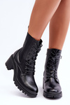 Women's Leather Boots On Heel Black Esnar