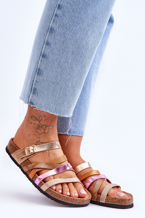 Women's Platform Slippers With Stripes Gold Clover