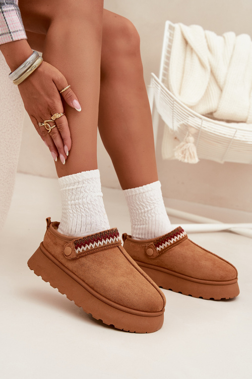 Women's Low Snow Boots With Movable Strap And Embroidery On Platform Camel Lyrisse