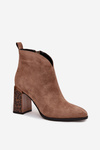 Leather suede women's ankle boots with heel lined beige Zivella