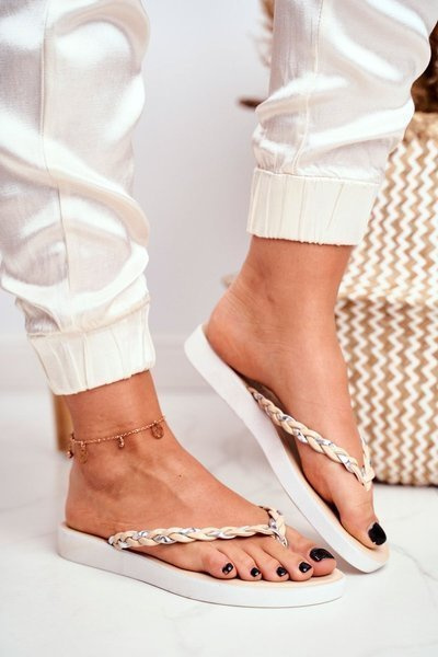 Women's Flip Flops Braided Strap Beige Peggie
