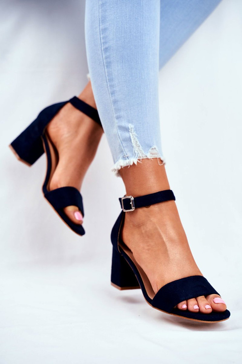 Suede Sandals On A Block Heel Vinceza 20-17058 Navy