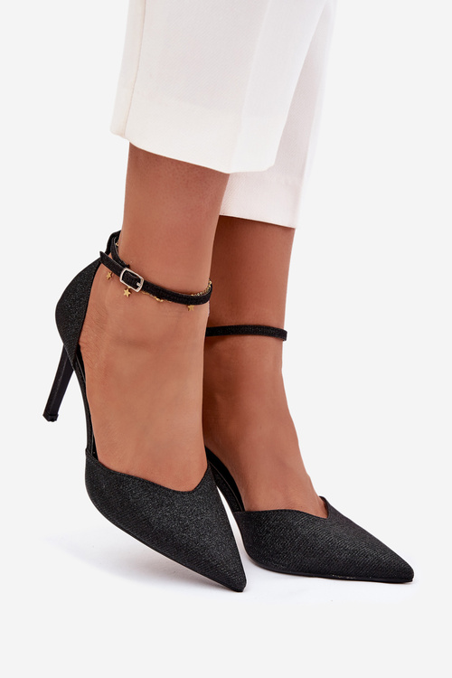 Szpilki Błyszczące Z Paseczkiem Czarne Joranne