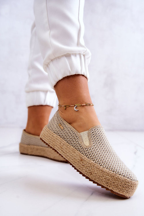 Tenisówki Slip On Damskie Plecione Beżowe Big Star JJ274394