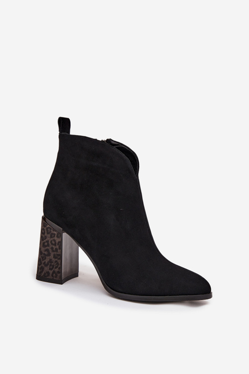 Leather Suede Women's Ankle Boots with Heel Lining Black Zivella