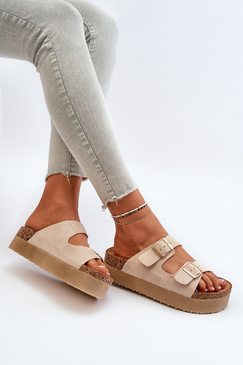 Women's Platform Sandals with Buckles Beige Lolpey
