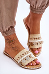 Women's Braided Embellished Slippers Beige Millano