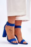 Sandałki Zamsz Obcas Słupek Ciemnoniebieskie Jacqueline