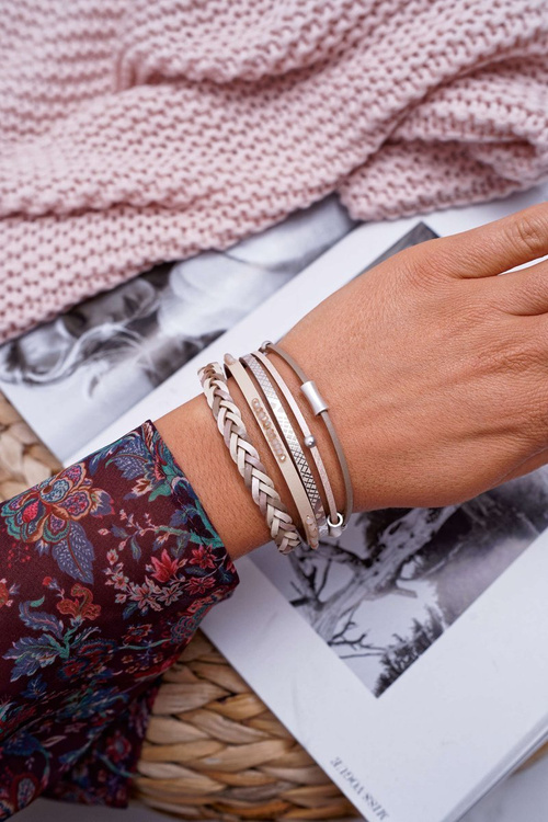 Damska Bransoleta Rzemień Szeroka Beżowa Michiko