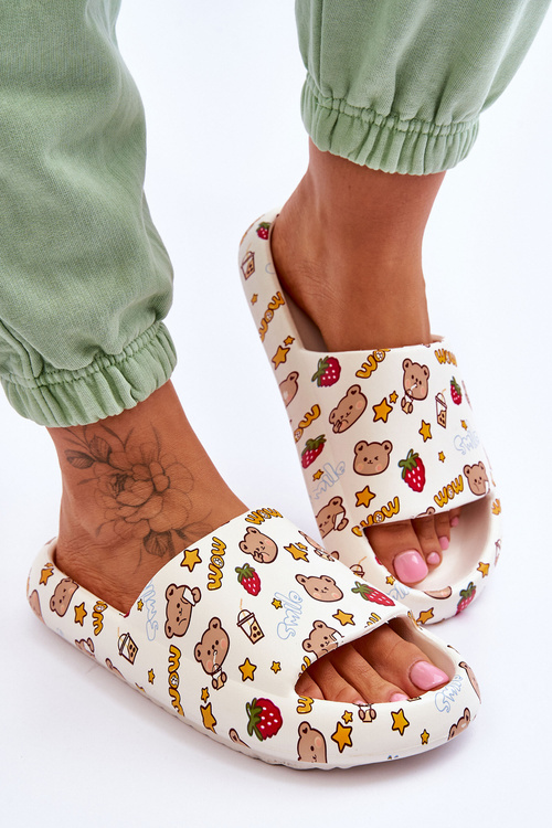 Women's Foam Slippers With Teddies And Letters Beige Zoey