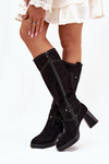 Insulated Women's Heeled Boots With Stitching Black Alessara