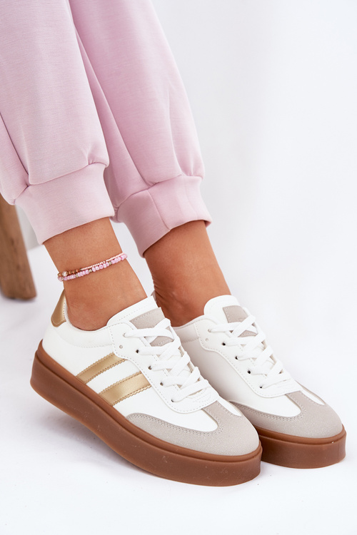 Women's Platform Sneakers Made Of Eco Leather White-Gold Elaraven