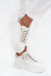 Women's Sneakers on Platform with Decorative Lacing and Glitter White Belmira