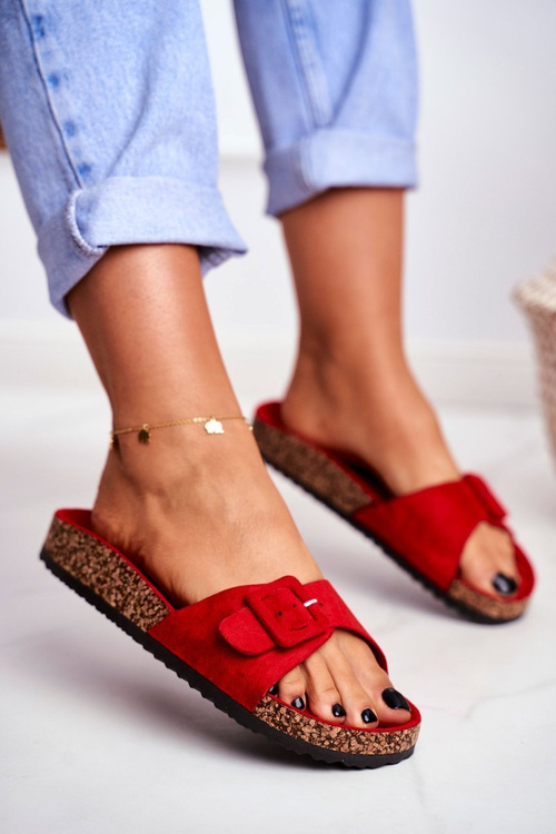 Women's Slides Red Buckle Adjustment Rosaline