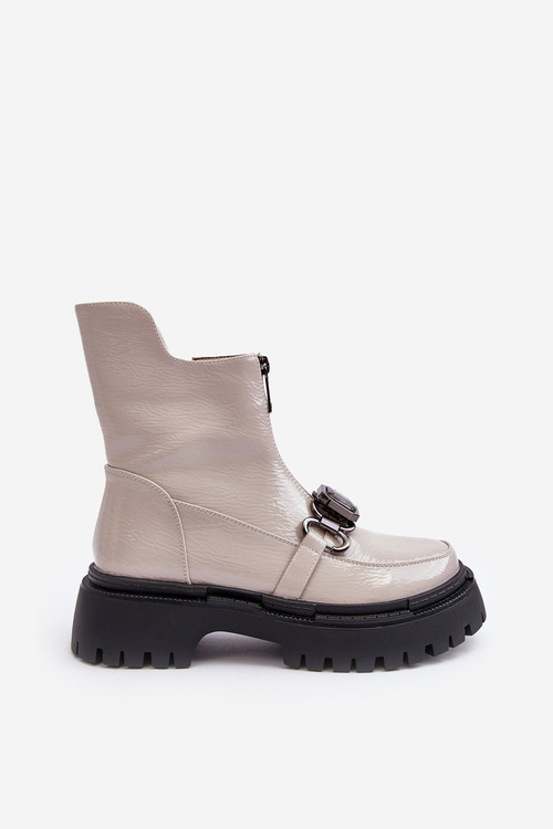 Botki Lakier Damskie Suwak Jasnoszare D&A MR870-94