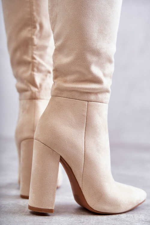 Classic Suede Heel Boots Beige Tressa
