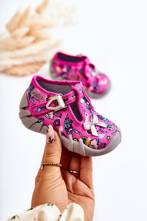 Befado Supergirl Slippers With A Bow 110P457 Pink And Grey