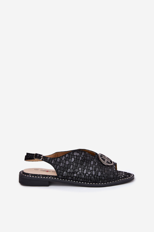 Leather Sandals On Flat Heel With Decoration S.Barski KV51-094 Black