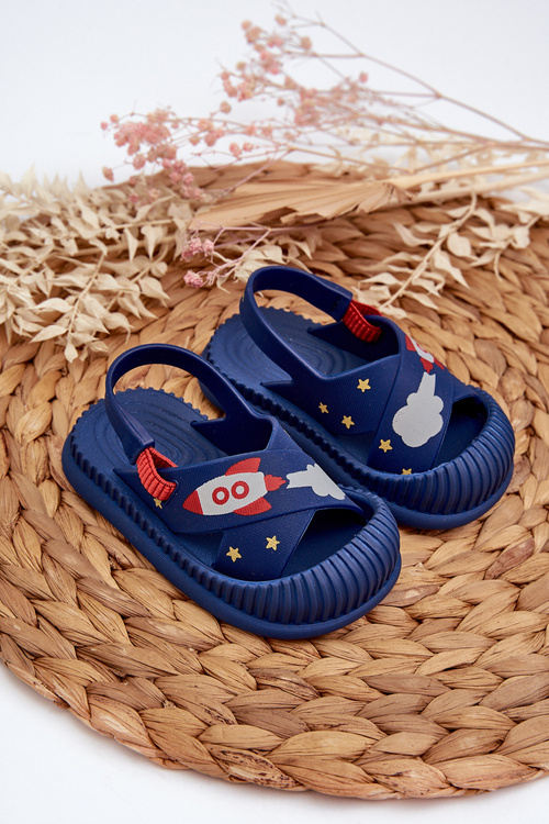Light Children's Slides Sandals With Animal Motif navy blue Rico